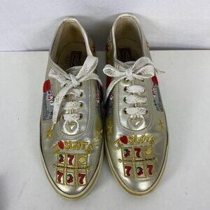 Sabastino Casino Gold Patent Leather Embroidered Tie Tennis Shoes Sz 10